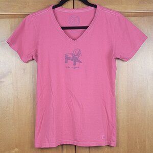 Life Is Good Red Adirondack Chair Short Sleeve Classic Fit V-Neck Tee - S